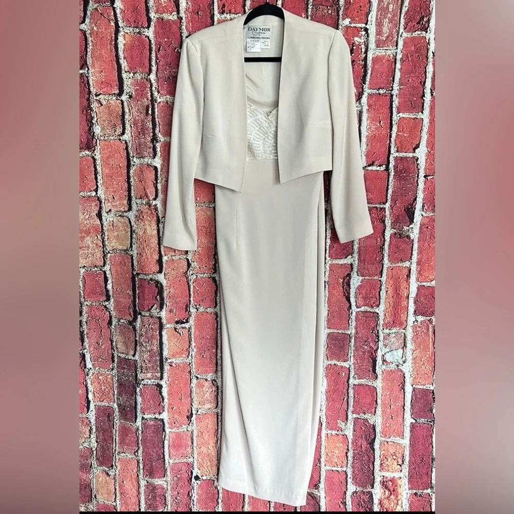 Daymor Couture Cream Dress and Jacket Set - Size 6